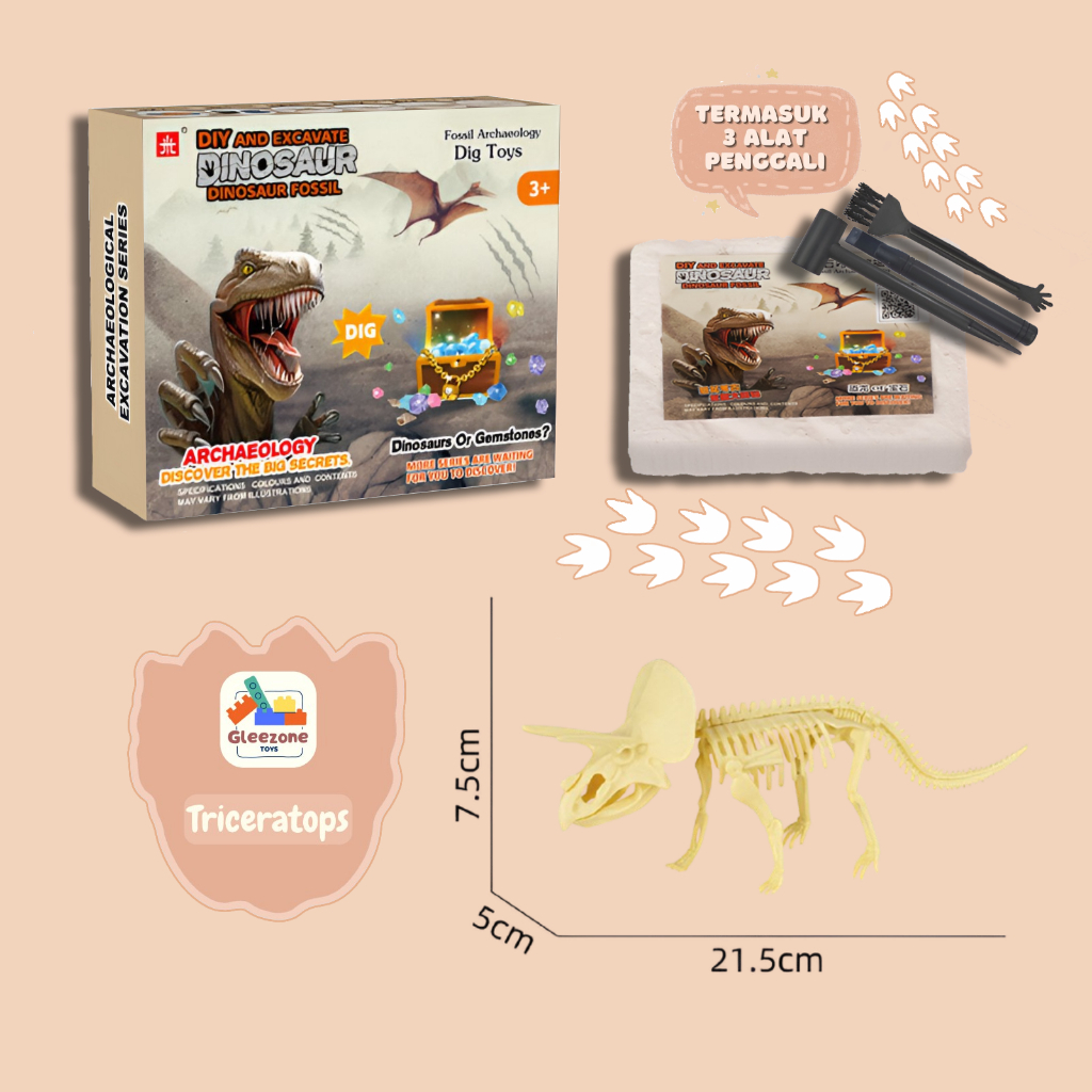 Fosil Dinosaurus Edukatif – Mainan Arkeologi & Eksperimen Sains Anak