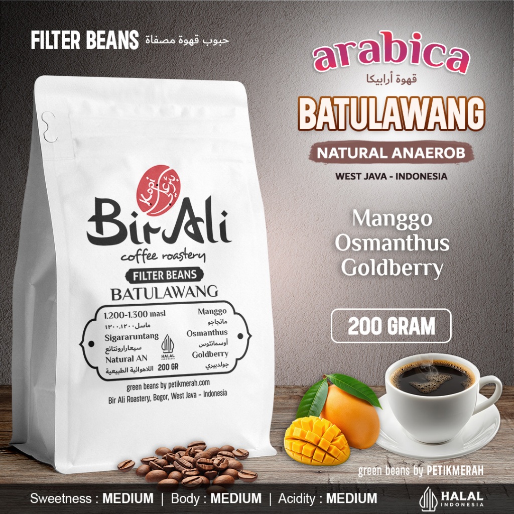 

BATULAWANG NATURAL ANAEROB Filter Beans Biji Kopi Bubuk Saring Arabika Arabica Petik Merah 200 Gram