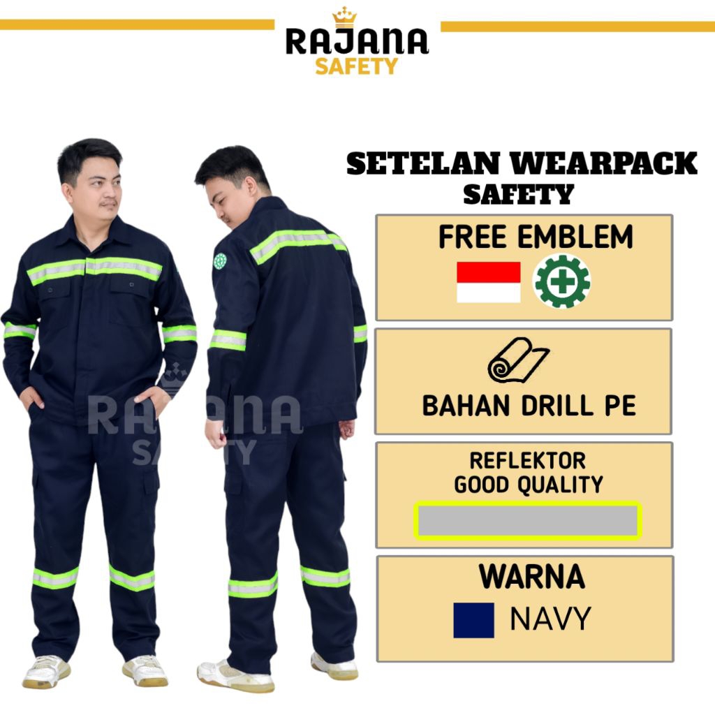 Rajana Safety - Setelan wearpack safety warna navy atasan dan bawahan kerja lapangan proyek kemeja a