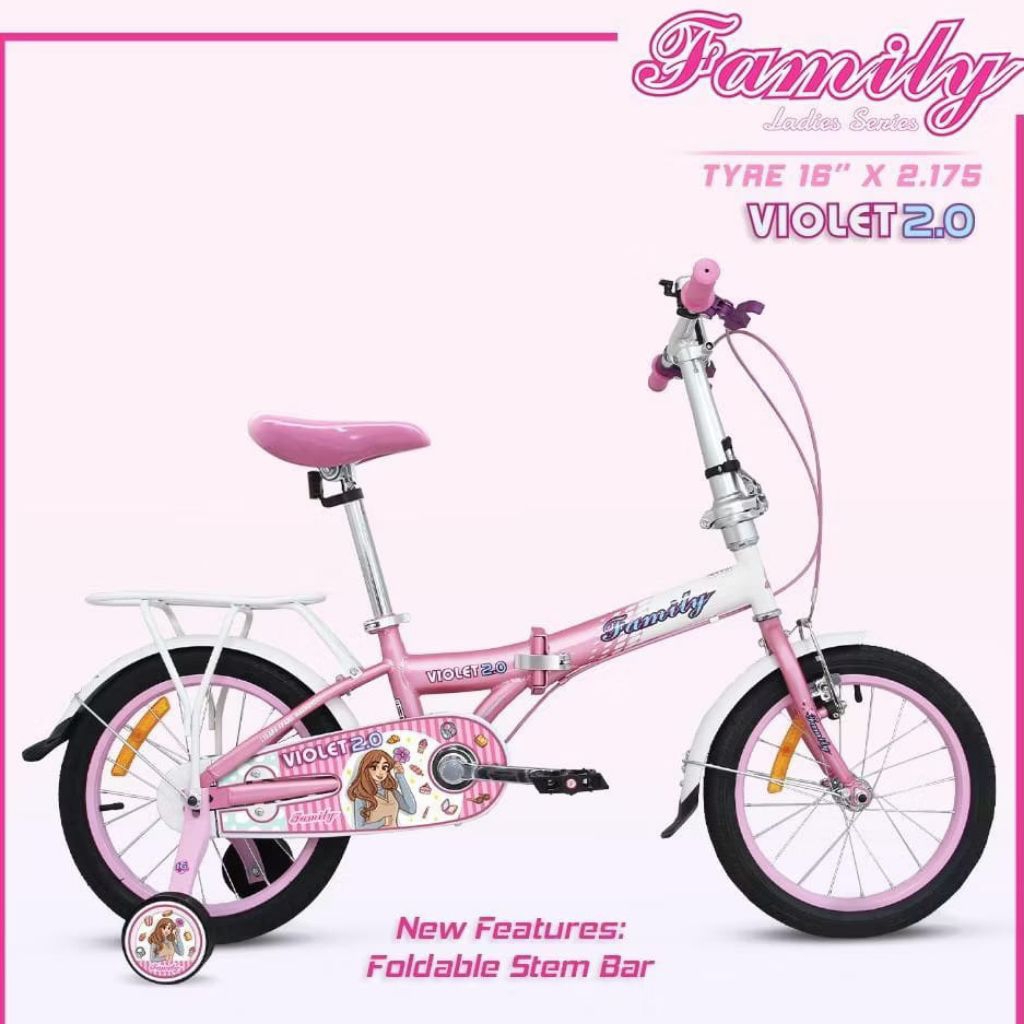 SEPEDA LIPAT ANAK PEREMPUAN 16 INCH FAMILY VIOLET DORA SEPEDA ANAK PEREMPUAN