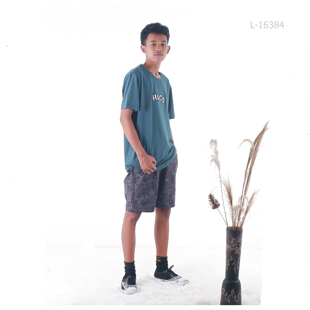 Kaos Oblong Cowok Lengan Pendek Hugo Hijau Tosca Tua [L16384]
