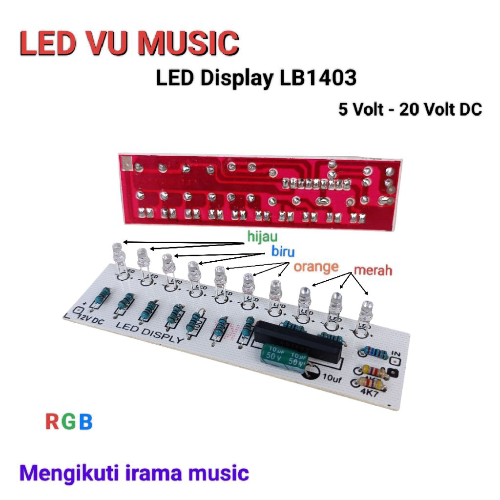 Led Display VU Music LB1403 DC 5 volt - 20 volt DC. Murah. untuk amplifier & mixer Lampu Led RGB bis