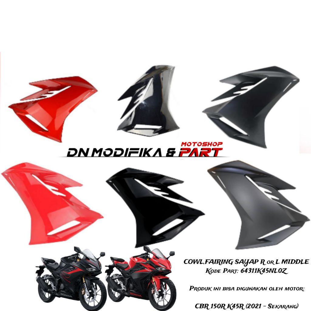 Cowl middle Fairing sayap CBR 150 K45R COVER Body samping kiri or kanan Honda cbr 150r k45r