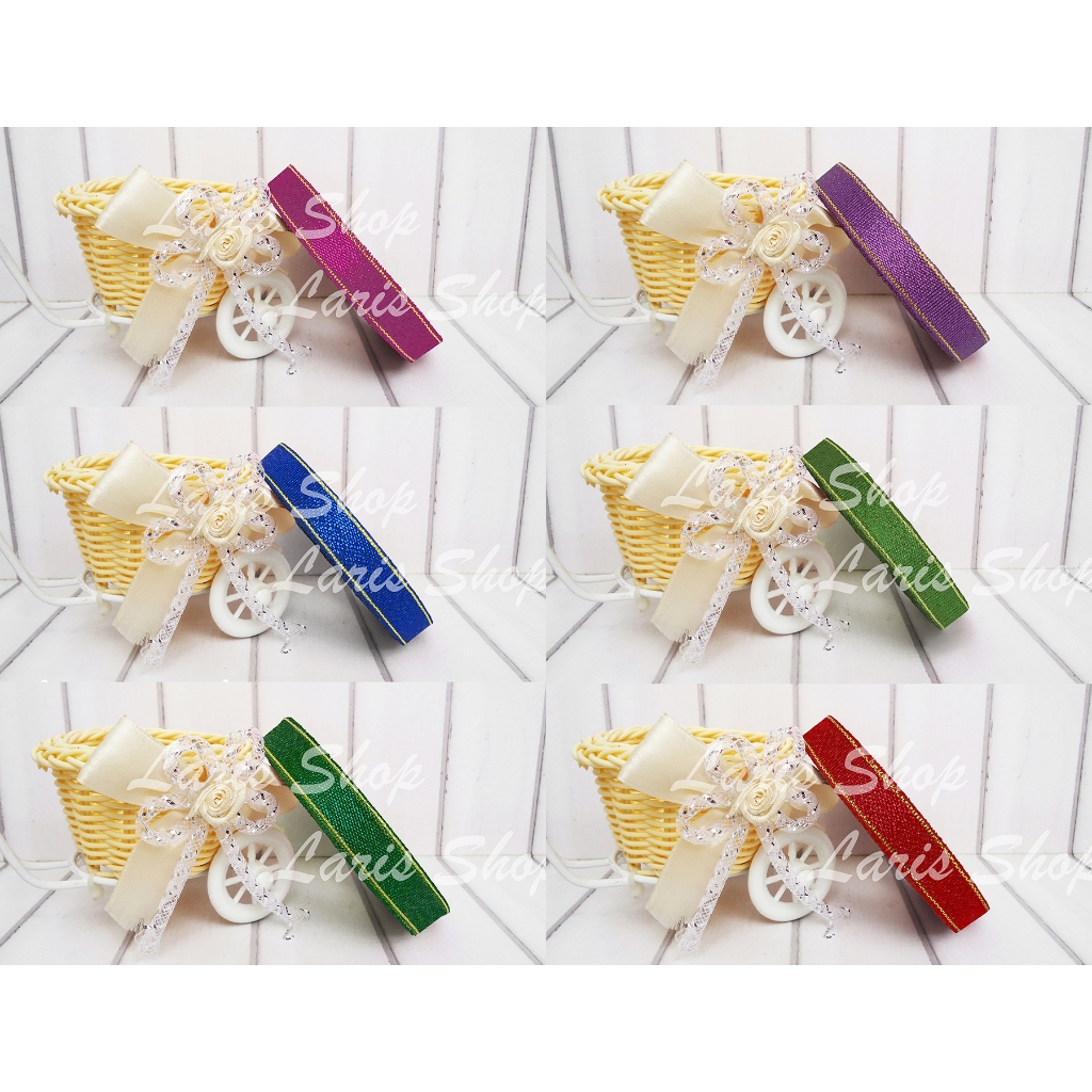 

Pita Glitter Metalik Lis Emas (Pinggir Mas) 1/2 inch (1,2 cm) warna Pink Magenta Ungu Biru Hijau Muda Hijau Tua Merah untuk Kado Hampers Parcel Souvenir Undangan