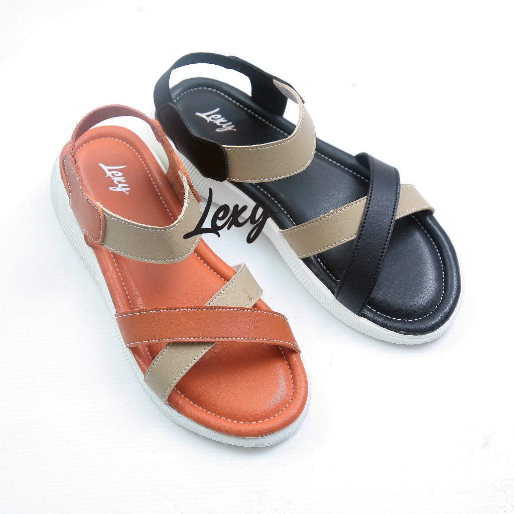 Alexys ROSALINA Sandal Wanita Tali Karet Tumit Empuk Full Busa Kulit Tebal