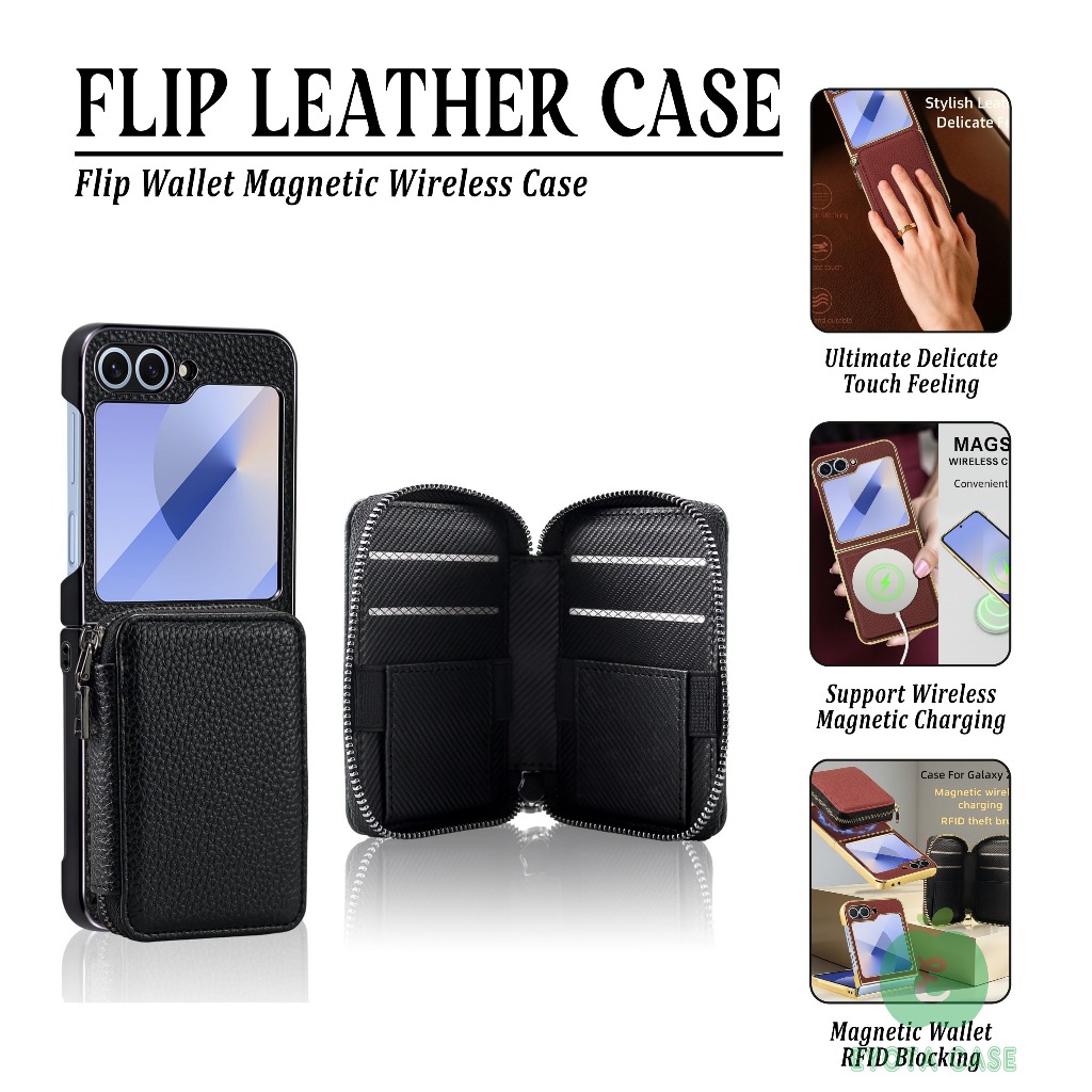 EY-275 CASING 2 IN 1 FLIP LEATHER WALLET CASE UNTUK SAMSUNG GALAXY  Z FLIP 5 Z FLIP 6 Z FLIP 7 – CAS