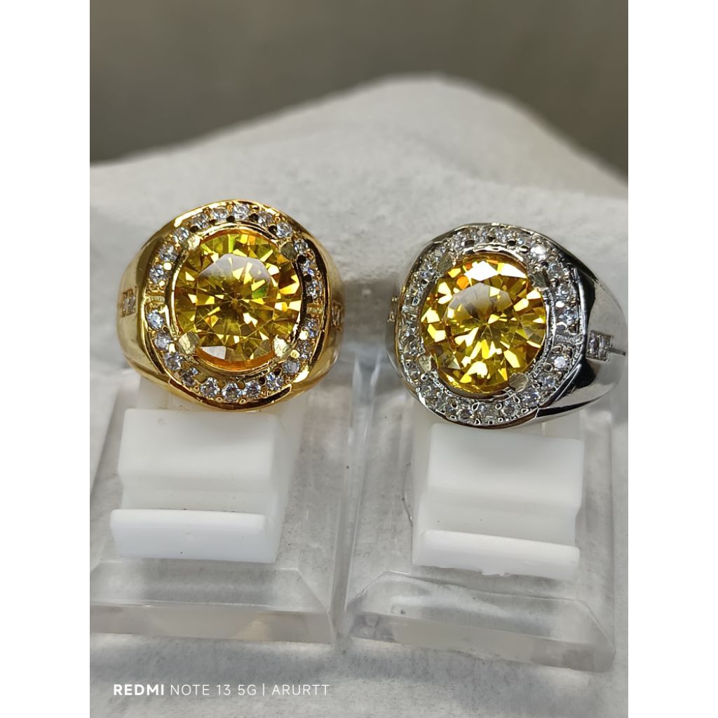 Cincin Pria Yellow Citrine | Round Cut Brilliant Diamond | Dimensi 12×12Mm