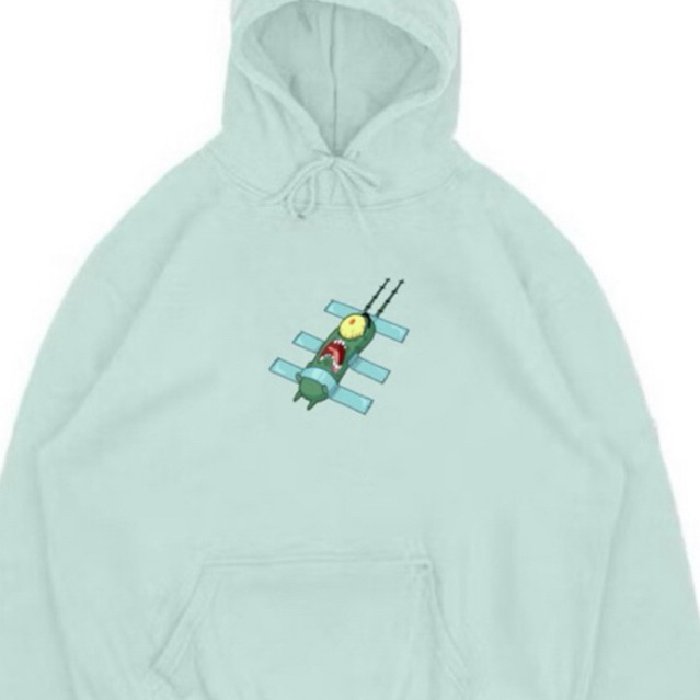 DIXICO Sweater Hoodie Logo Kartun Plankton Mint Pria Wanita Berkualitas Bahan Katun Flecee