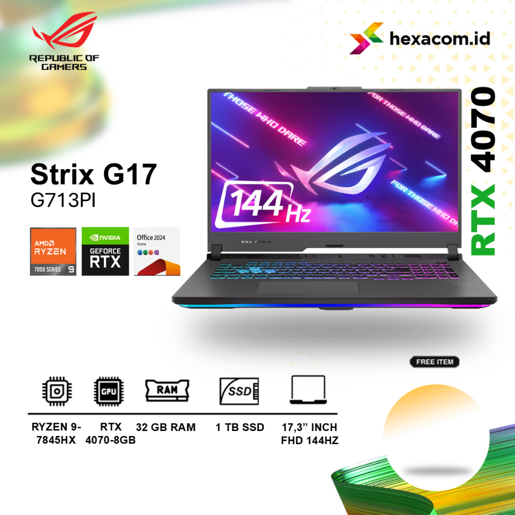 Asus ROG Strix G17 G713PI Ryzen 9 7845 RTX4070 32GB 1TB SSD 17.3" FHD 144HZ Win11