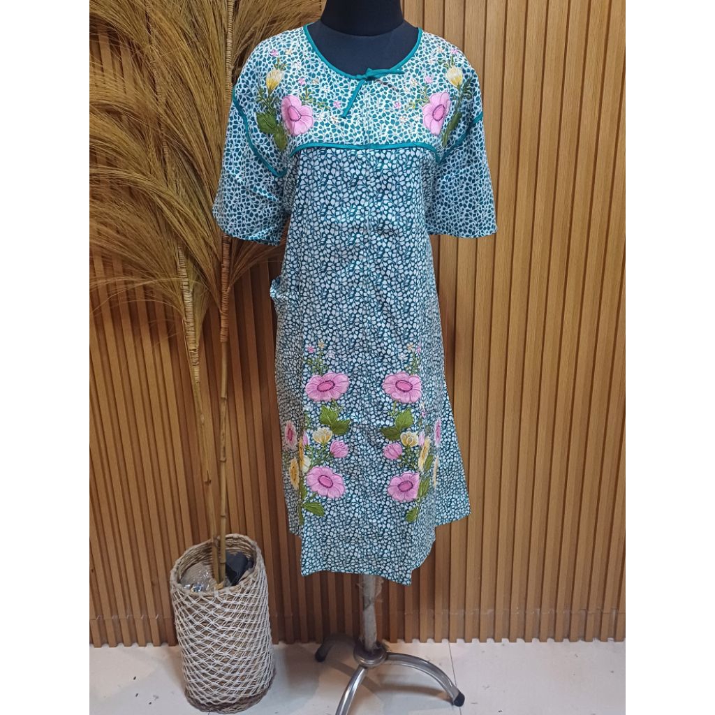 Daster Malang Wanita Katun Jepang Premium Bordir Bunga Alamanda Tosca