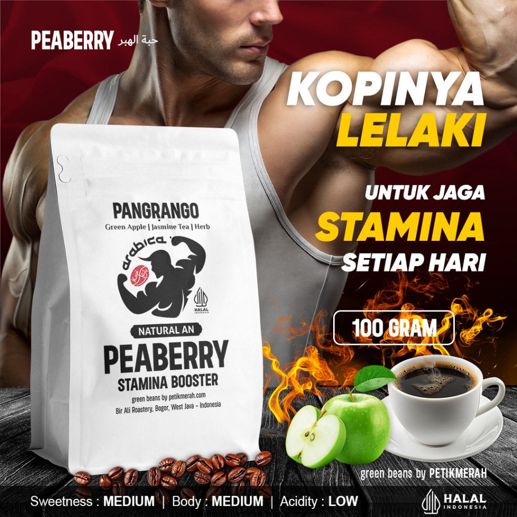 

PEABERRY ARABICA Pangrango Natural Anaerob Biji Kopi Lanang Bubuk Arabika Petik Merah Roast 100 Gram