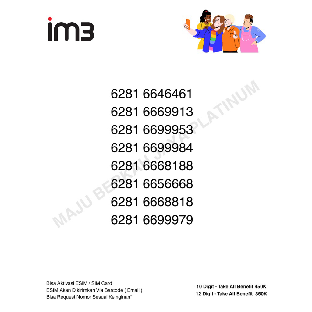 NOMOR CANTIK IM3, KUOTA 150GB+65GB PER 3 BULAN, REQUEST NOMOR