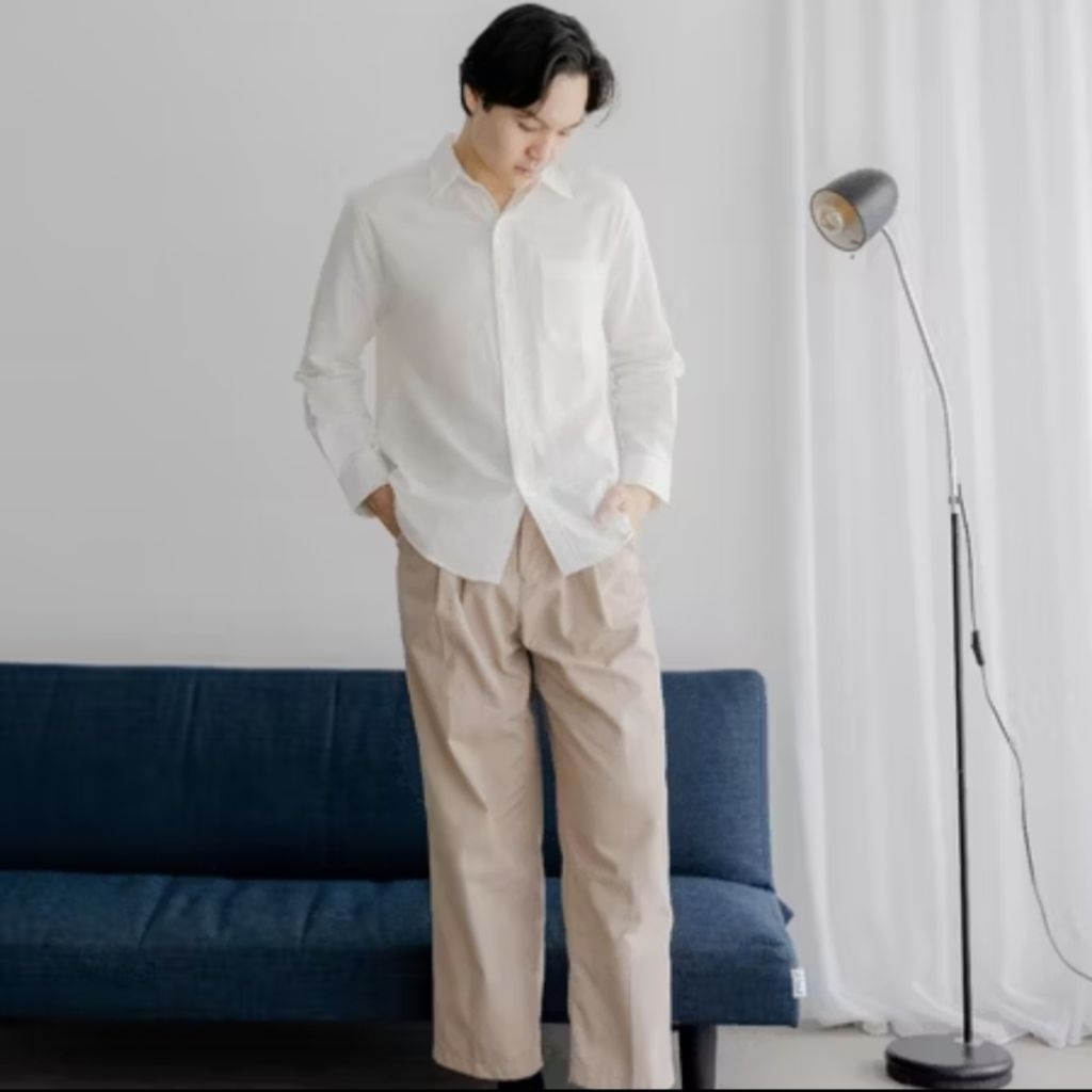 (Preloved) PLFR Long Sleeve Linen Shirt (Size M) (Broken White) | Kemeja Linen Lengan Panjang Pria