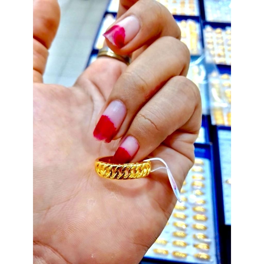 cincin rantai halus lapis emas 24K cincin rantai polos sedang cincin rantai lapis emas 24K cincin de
