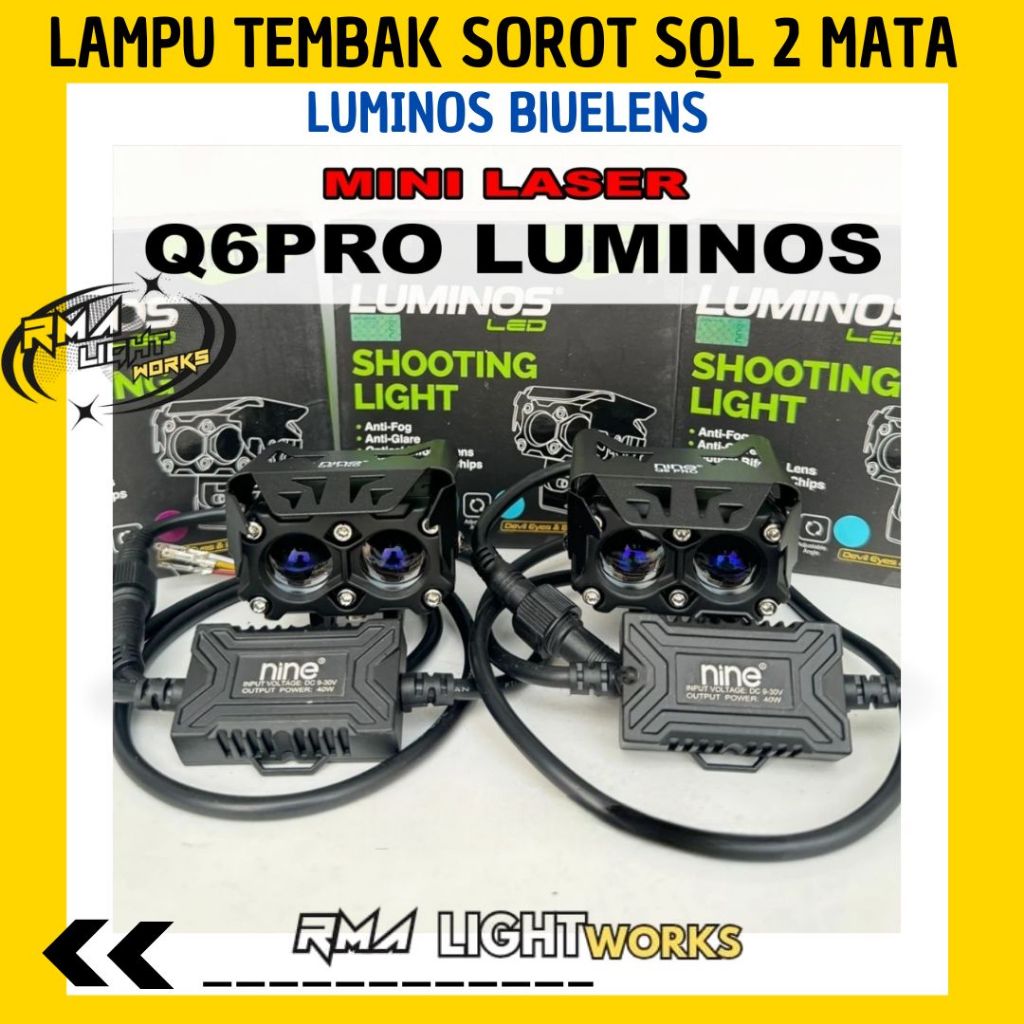 Lampu Tembak Sorot SQL 2 Mata LUMINOS Bluelens Devil Eye Q6 PRO Luminos Mini Laser Motor Mobil