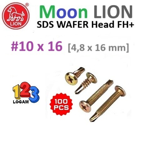 SDS Wafer Head #10x16 mm Sekrup Lisplang GRC Lion - 100 Pcs Kuning