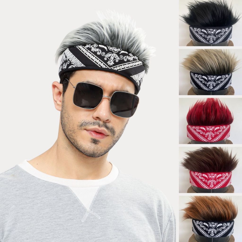 Topi Rambut Palsu Pria Keren Premium Viral | Topi Wig Rambut Pria | Topi Wik Rambut Pria Panjang