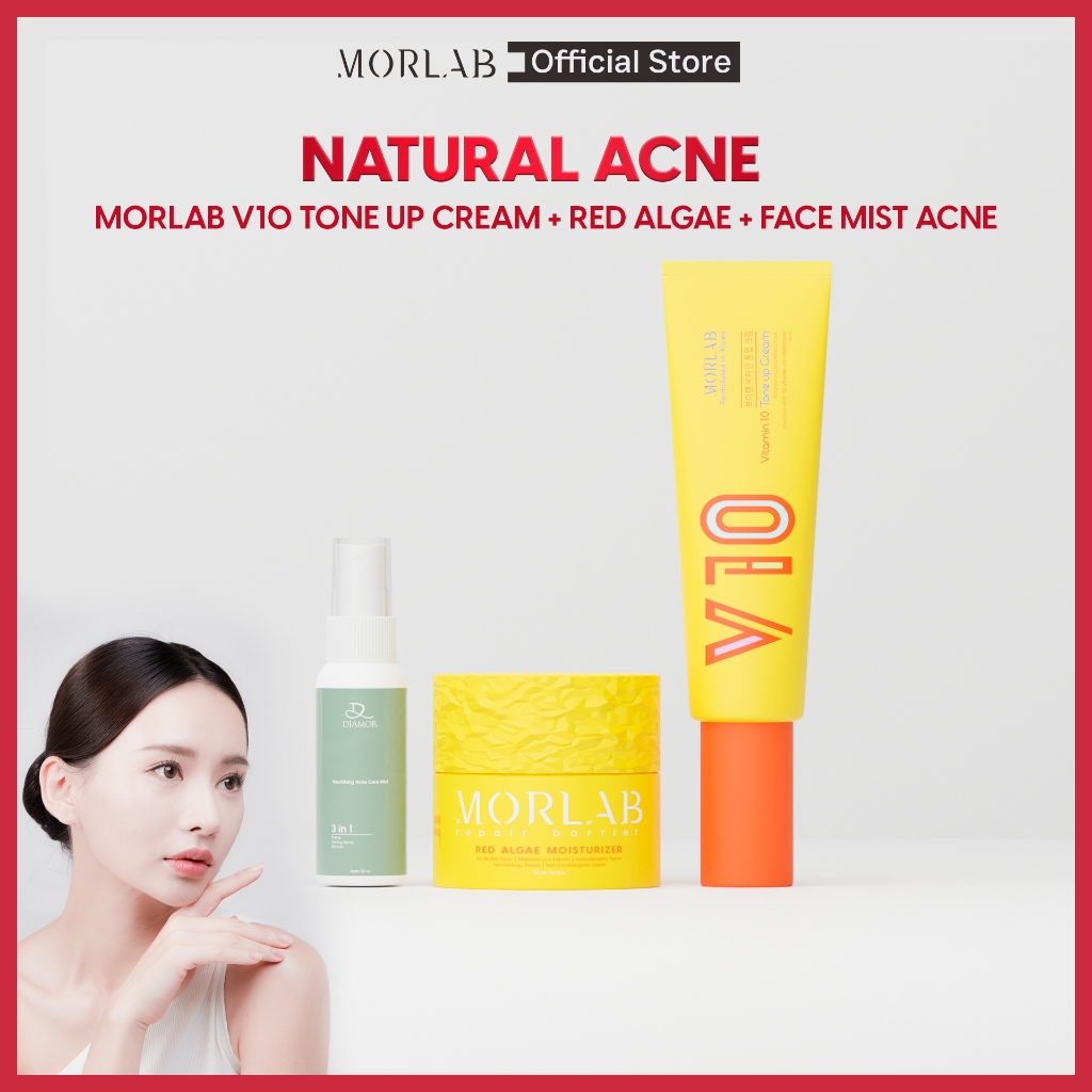 NATURAL ACNE - MORLAB V10 TONE UP CREAM + MORLAB RED ALGAE + FACE MIST ACNE