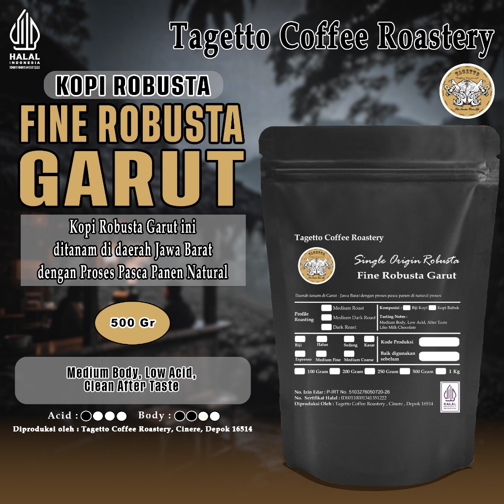 

KOPI FINE ROBUSTA GARUT 500GR | BEAN GROUND BIJI BUBUK 500 GRAM TAGETTO COFFEE ROASTERY