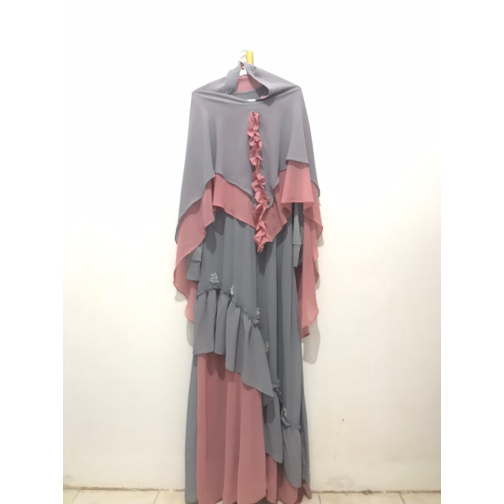 preloved gamis set hijab.dress pesta.gamis pink abu.gamis kombinasi jersey ceruty