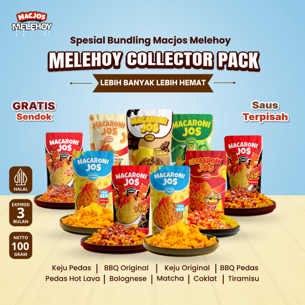

MACJOS Melehoy Spesial Bundling - Cemilan Makaroni Saus Gratis Ongkir