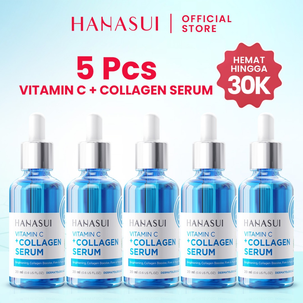 【5pcs Hemat】Hanasui Vitamin C + Collagen Serum - Lembap, Hidrasi & Cerah Collagen, 2% Niacinamide & 