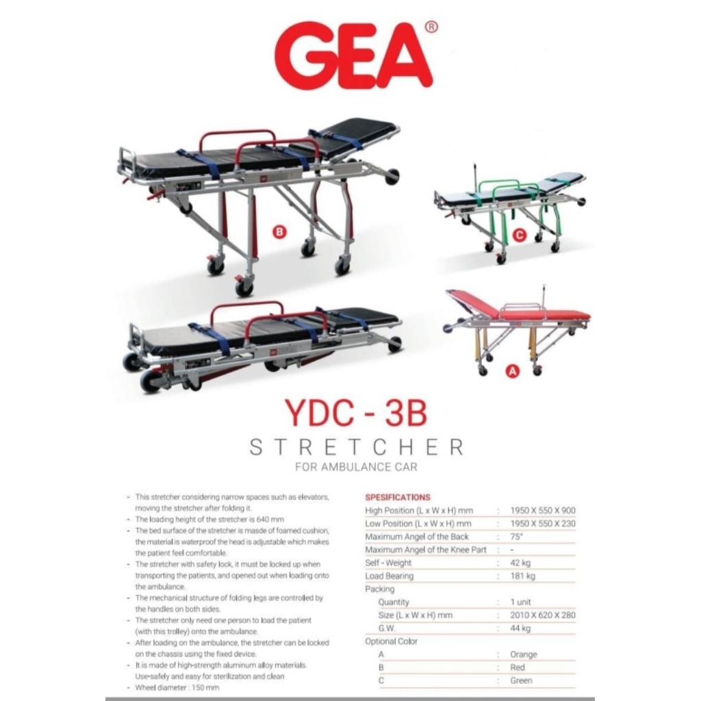 GEA Emergency Ambulance Strecher YDC 3 B Gea / Ambulance Strecher Gea YDC 3 B / Ambulance Strecher Y