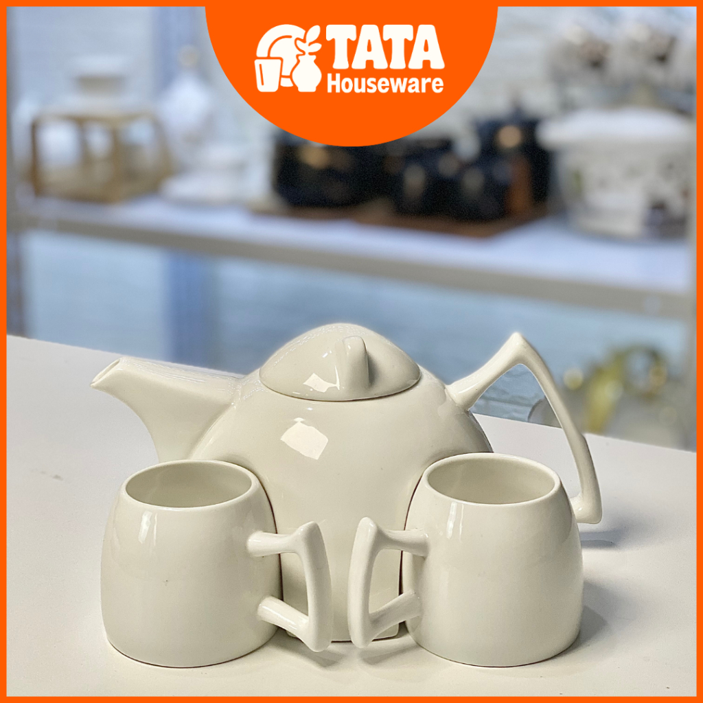 [TATA] Set Cangkir Teko Polos White Keramik / Set Teko & Cangkir Putih Polos – Keramik / Paket Teko 