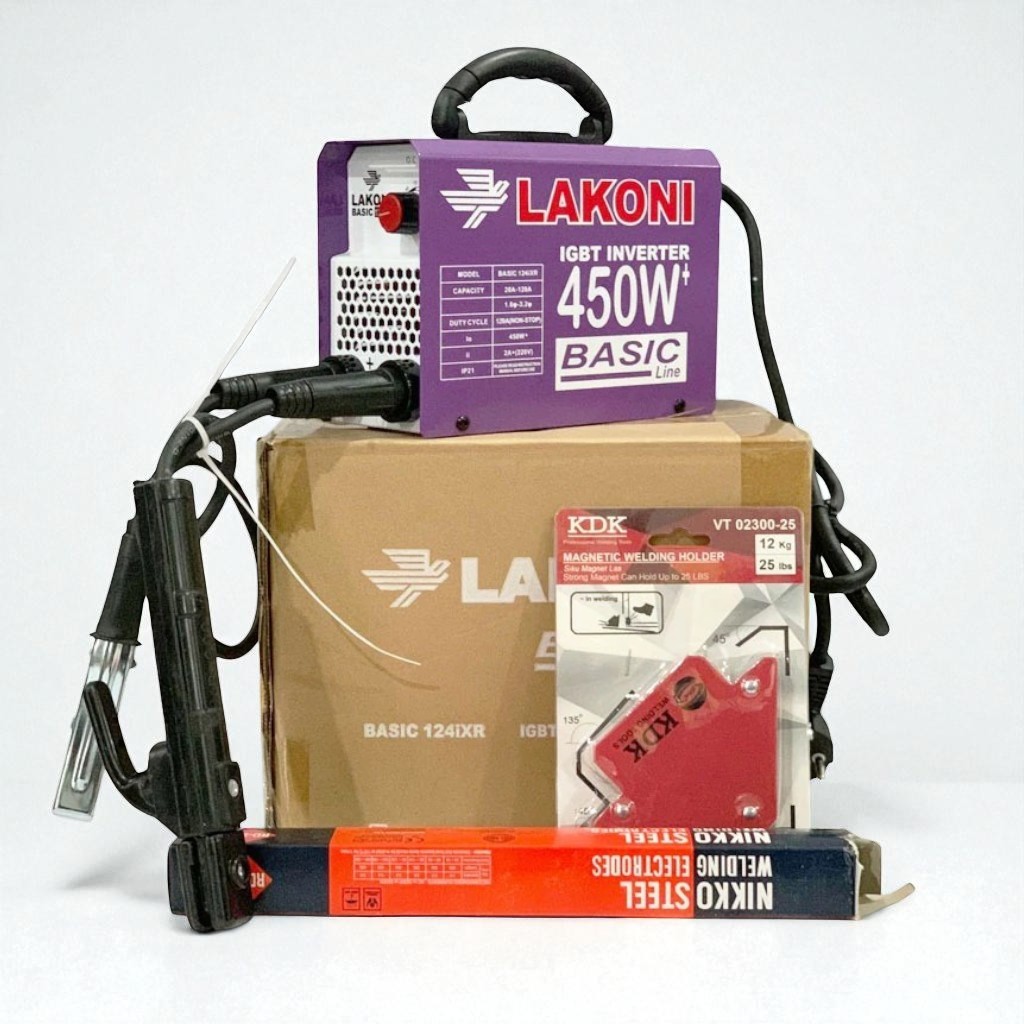 PROMO  PAKET 3 ITEM MESIN LAS LAKONI 124IXR 450 Watt + KAWAT LAS 2,0MM +SIKU MAGNET 25 LBS