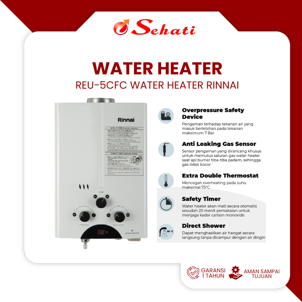 RINNAI Water Heater Pemanas Air Gas REU-5CFC Water Heater Rinnai 5 Liter - Garansi Resmi
