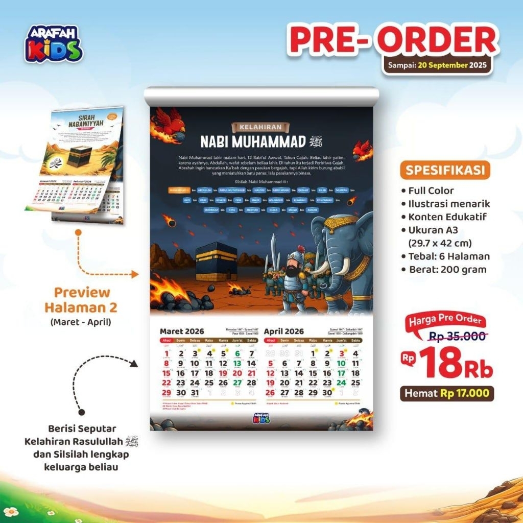 

KALENDER ANAK SIRAH NABAWIYYAH TAHUN 2026 M / 1447-1448 H