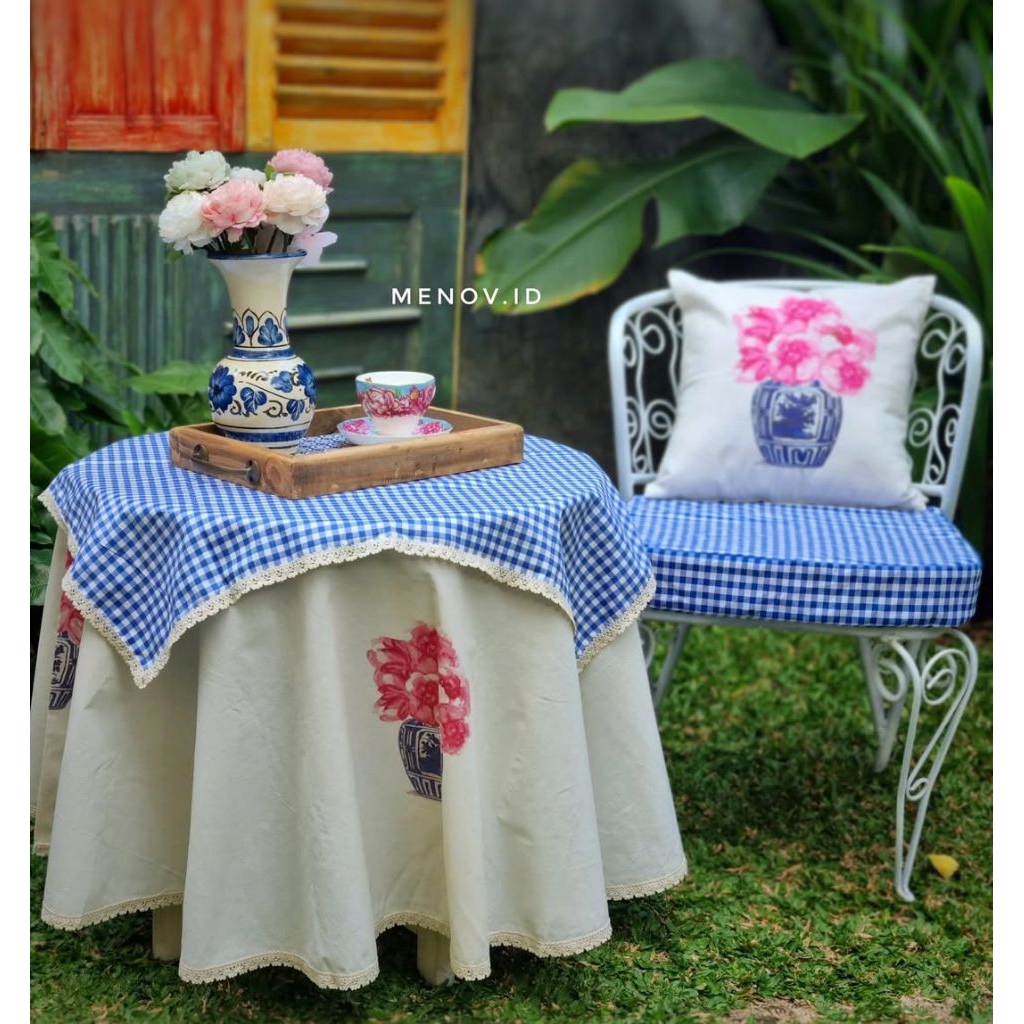 Taplak Meja Renda Motif Kotak-Kotak - Taplak Meja Kain Ruang Tamu - Taplak Meja Makan - Taplak Motif