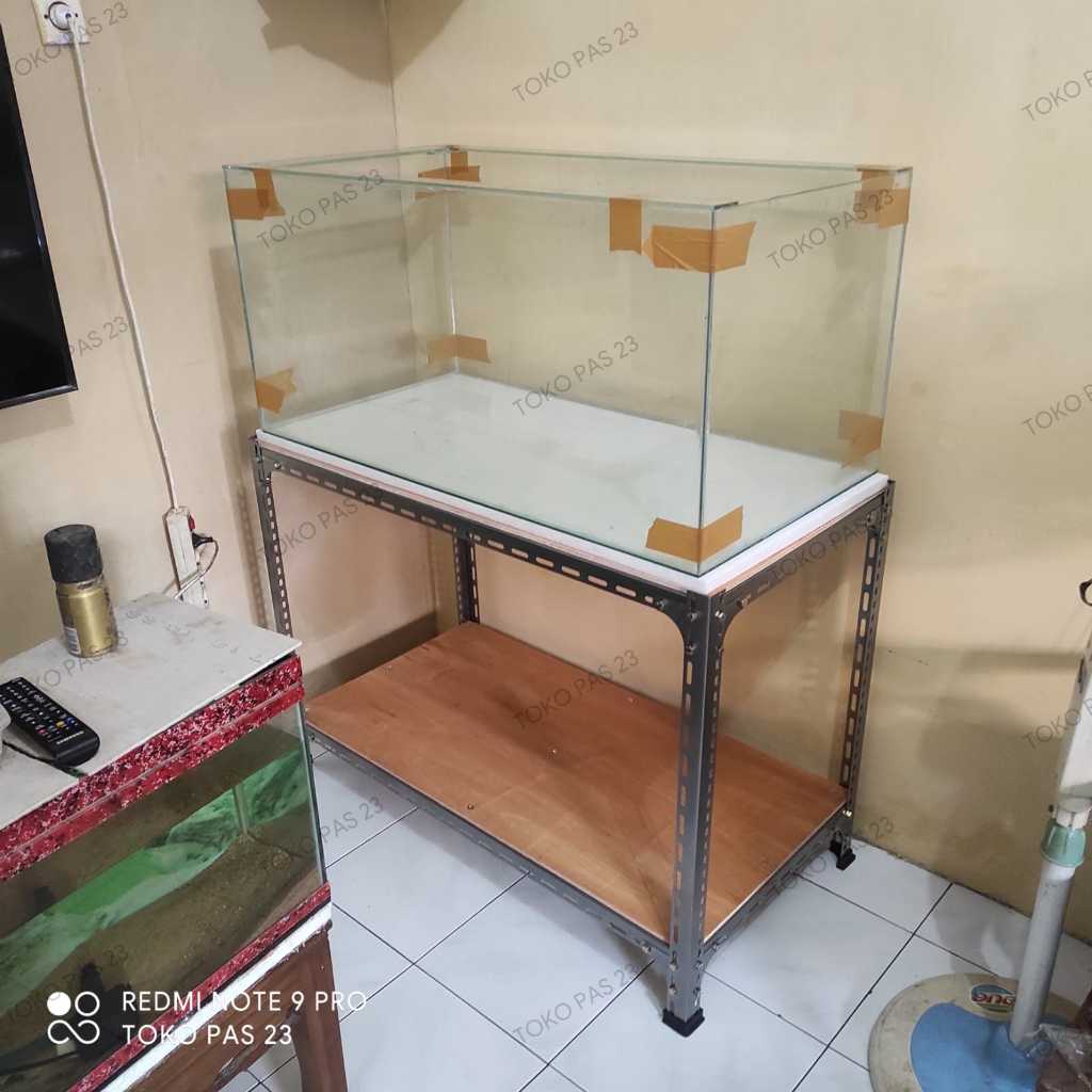 Meja Aquarium P100 L50 T50 Bahan Besi Siku Lubang Tebal 2mm / Rak Aquarium Serbaguna 100cm 2 Susun/ 