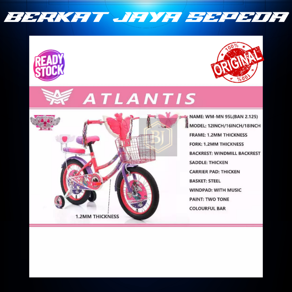 (2-5 TAHUN) SEPEDA MINI 12 ATLANTIS MN95L dan MN95JQ / SEPEDA ANAK CEWE ADA MUSIK DAN LAMPU