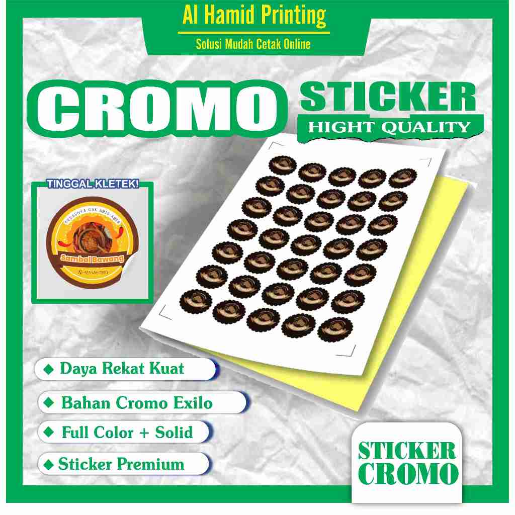 

Cetak Stiker Cromo / Chromo A3+ Custom Free Cutting / Cetak Stiker Label / Stiker label / Label Makanan atau Minuman