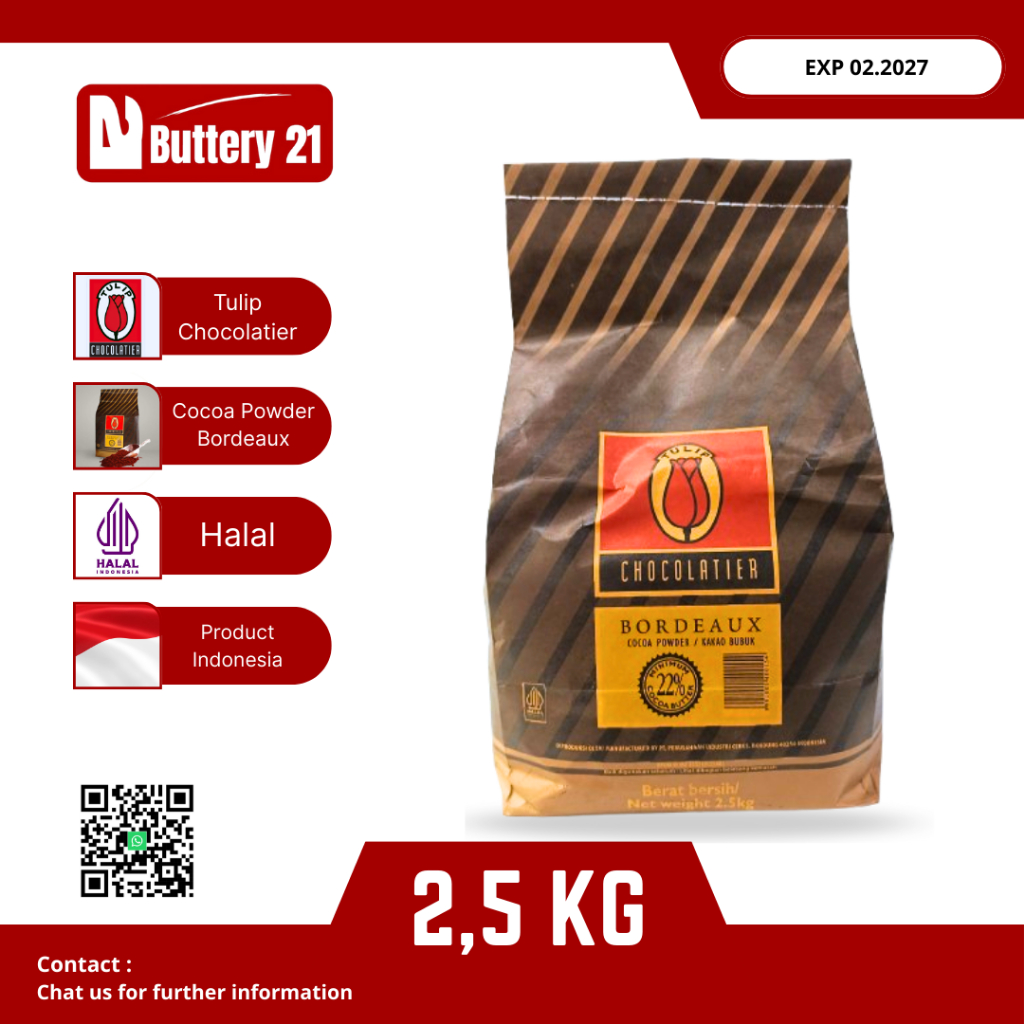 TULIP COCOA POWDER BORDEAUX 2,5 KG/BUBUK TULIP BORDEAUX/COCOA POWDER/KAKAO BUBUK/BUBUK COKELAT
