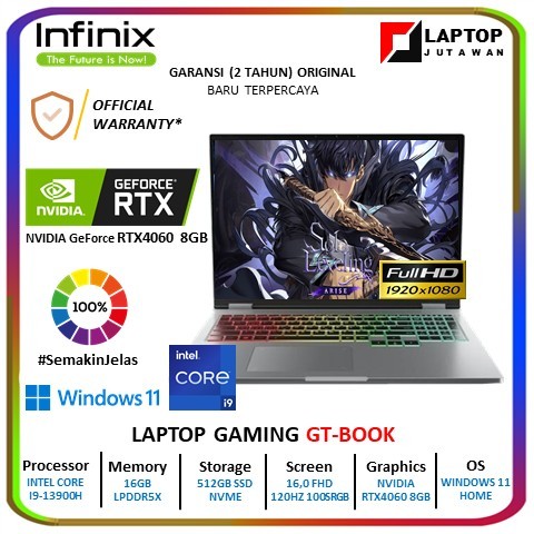 Infinix GTBOOK Intel Core i9-13900H RTX4060 8GB/ 16GB 512GB Windows 11 16.0FHD 120HZ 100SRGB RGB SLV