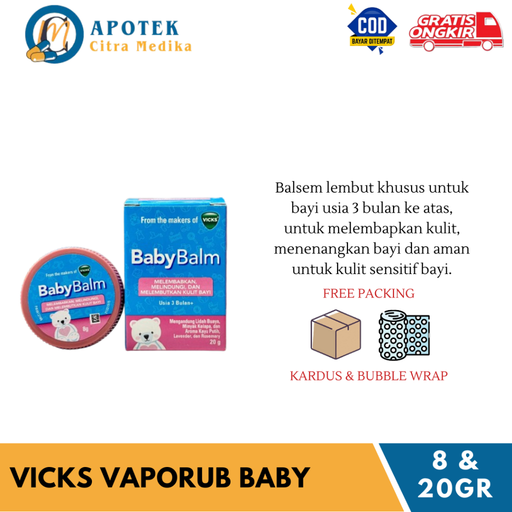 Vicks Vaporub 𝐁𝐀𝐁𝐘 𝟖𝐆𝐑 & 𝟐𝟎𝐆𝐑 - Meredakan Batuk dan Pilek Bayi (3 Bulan+)