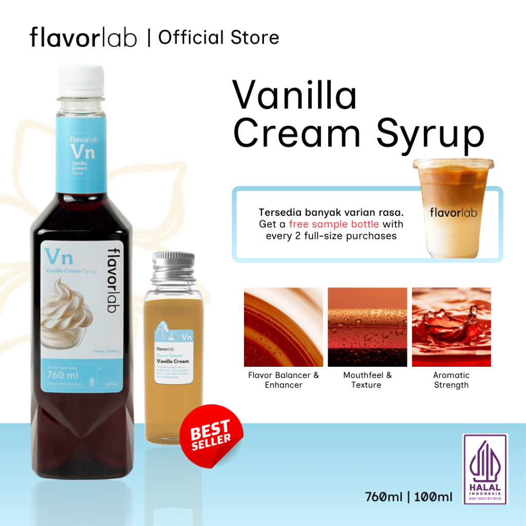 

Flavorlab Sirup Vanilla Cream Halal 760ml – Perasa Minuman Rasa Vanila | Cocok untuk Kopi Kafe