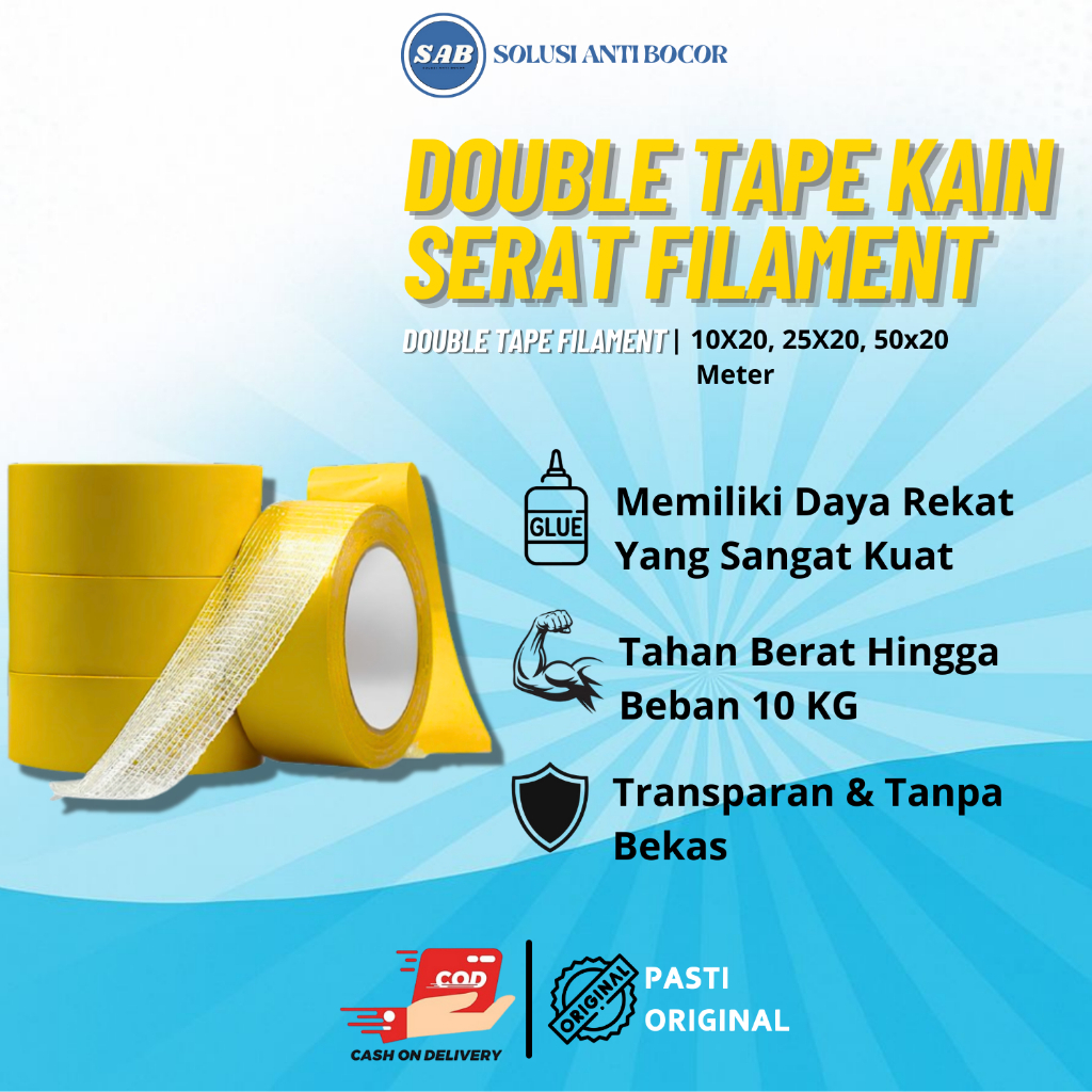 

Double Tape Serat Fiber Filament Grid Merekat Kuat Tahan Cuaca Indoor Outdoor Serbaguna