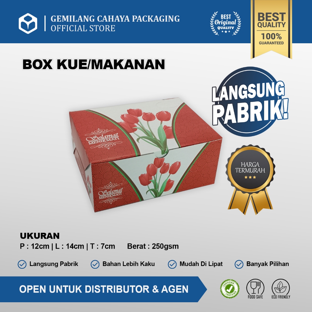 

(50 pcs) Box Dus Makanan Kue GS Sukawa Duplex Tebal (270 GSM) Ukuran 12x14cm