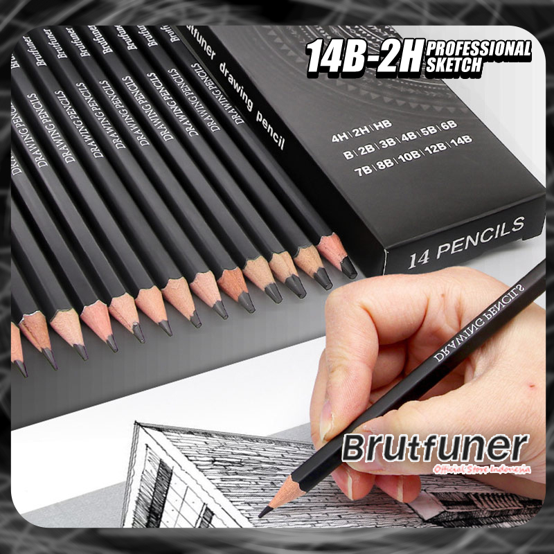 

Brutfuner Original Pensil 14B-2H Sketsa Profesional isi 14 Pcs