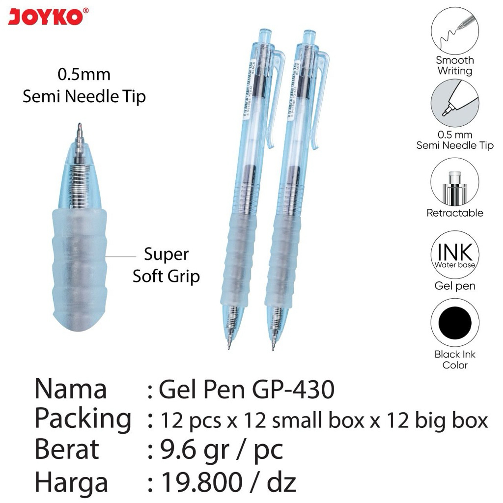 

( 12 pcs ) JOYKO Ballpen Jel Cetrek GP-430 tinta Hitam / Pulpen Gel Cetek / Retracable Pen / Pena Jel / Bolpoin Cetrek GP430 murah berkualitas