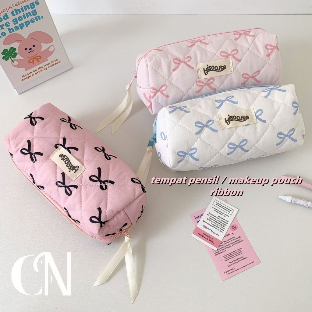 

ONICE - Kotak Pensil Bulat Pita Travel Pouch Makeup Aesthetic Couqutte Ribbon Tas Kosmetik