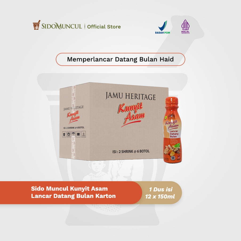 

Sido Muncul Kunyit Asam Lancar Datang Bulan Haid Botol - 1 Karton Isi 12 Pcs x 150 ml