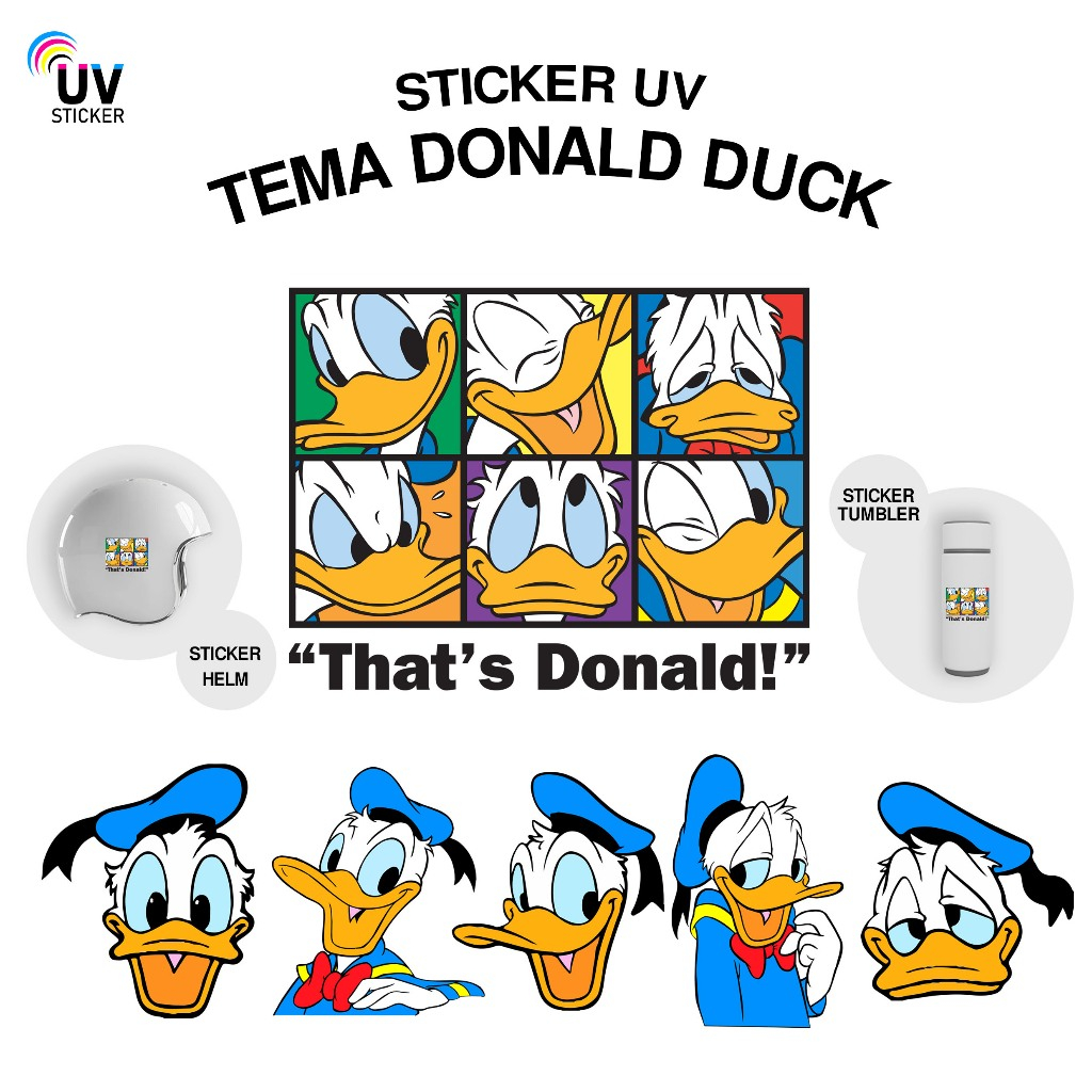 

STIKER UV - TEMA DONALD DUCK | STICKER UV, STICKER MOTOR, STICKER MOBIL, STICKER HELM, STICKER TUMBLER, STICKER 3D, STICKER UV DTF BY UVSticker