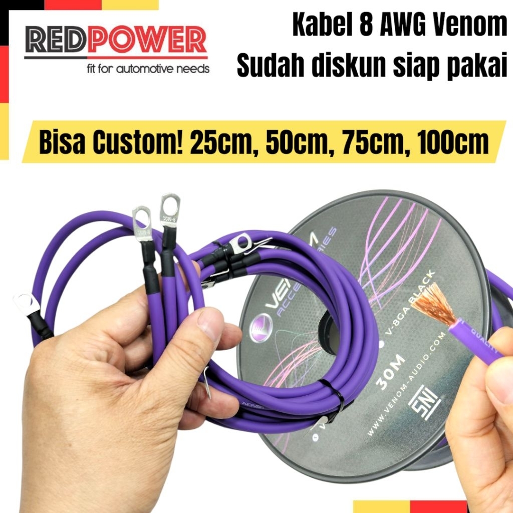 Kabel 8 awg ungu purple 8awg di skun bisa custom ground power audio venom