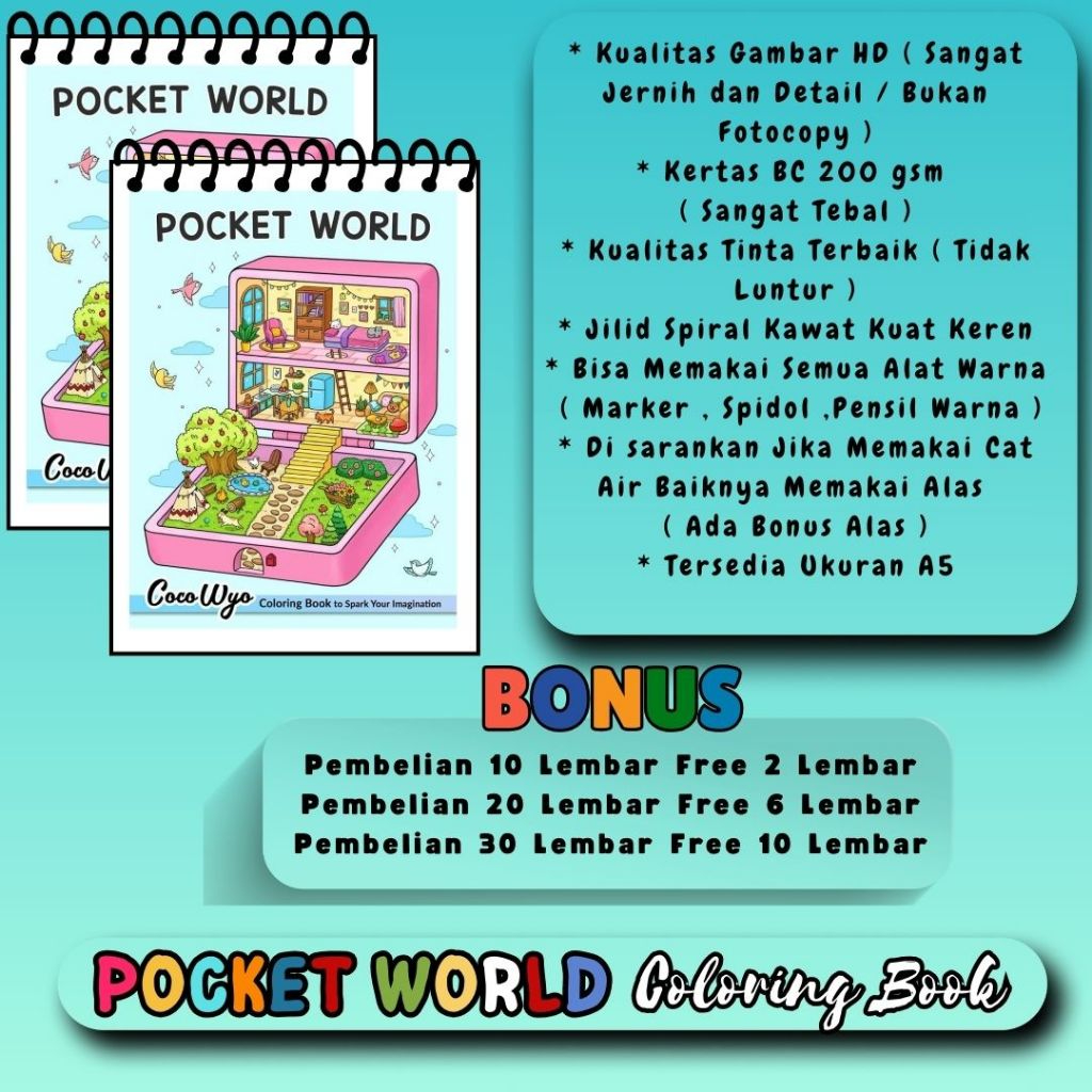 

POCKET WORLD To Spark Your Imagination Coloring Book Buku Mewarnai Untuk Anak SD Remaja Dewasa Gambar Jernih Jelas HD Kertas 200 gsm Sangat Tebal