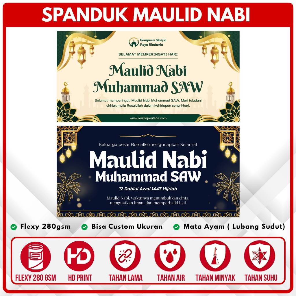 Spanduk Banner Maulid Nabi / Peringatan Maulid Nabi - Ukuran 200x100 cm