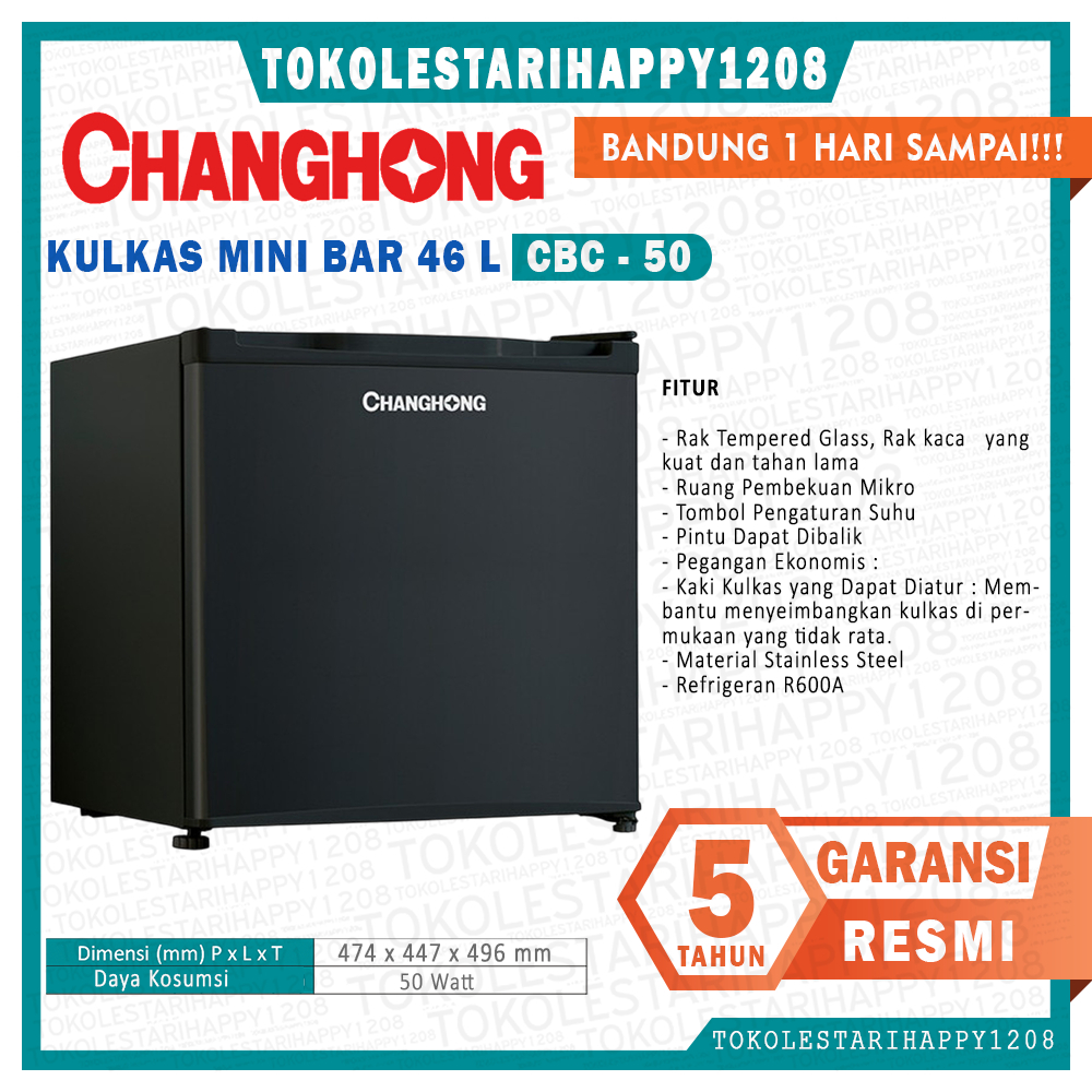 CHANGHONG CBC 50 KULKAS MINI PORTABLE KECIL 46 LITER 50 Watt HITAM COCOK UNTUK HOTEL/ KOS/ KAMAR GAR